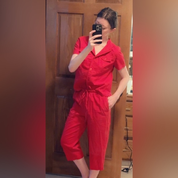 Liz Baker linen cotton blend shirt and pants set in red size medium petite - Picture 2 of 11